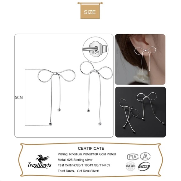 925 Bow Earrings - Picture 3 of 5